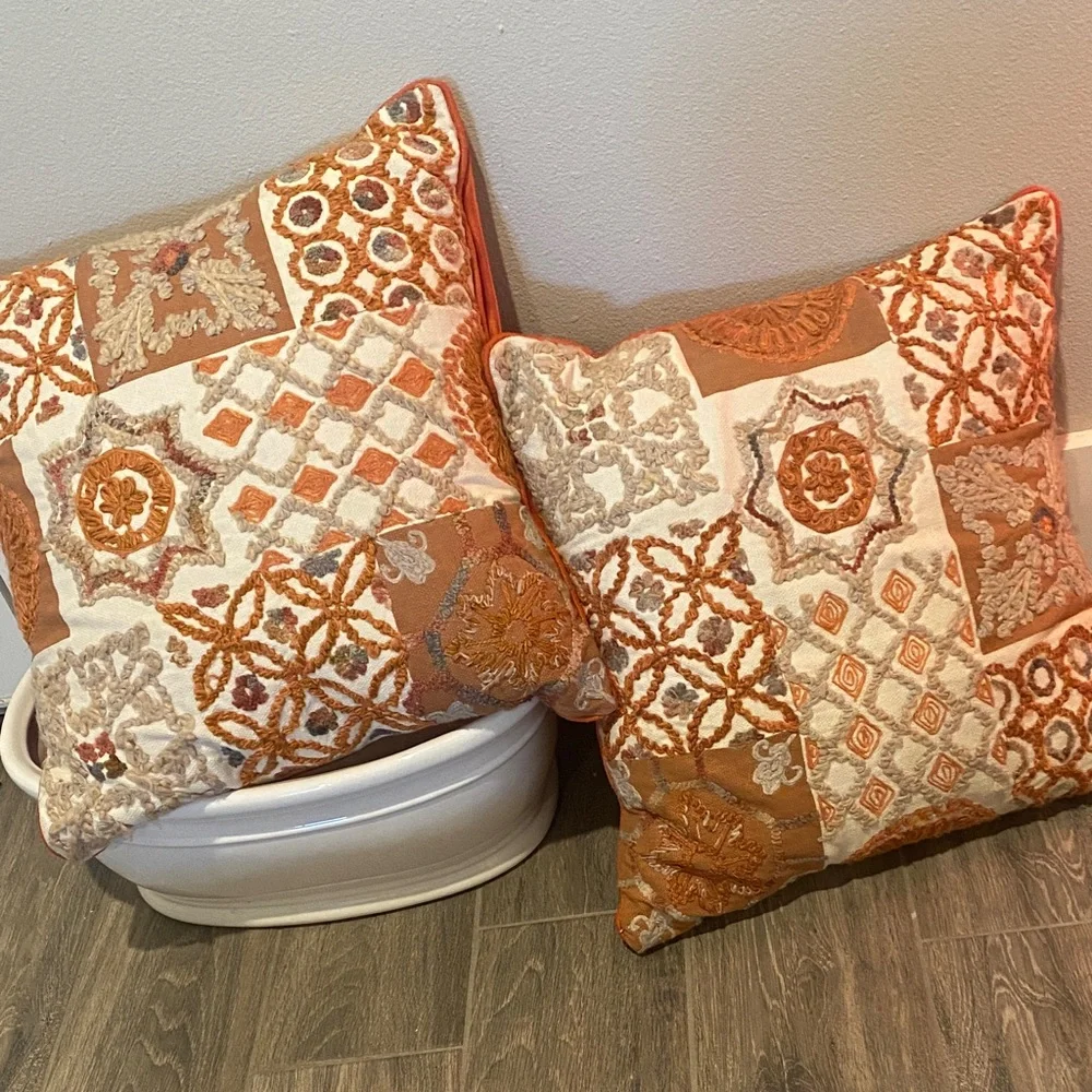 Pier 1 Patchwork Accent Pillows - Orange and Cream
